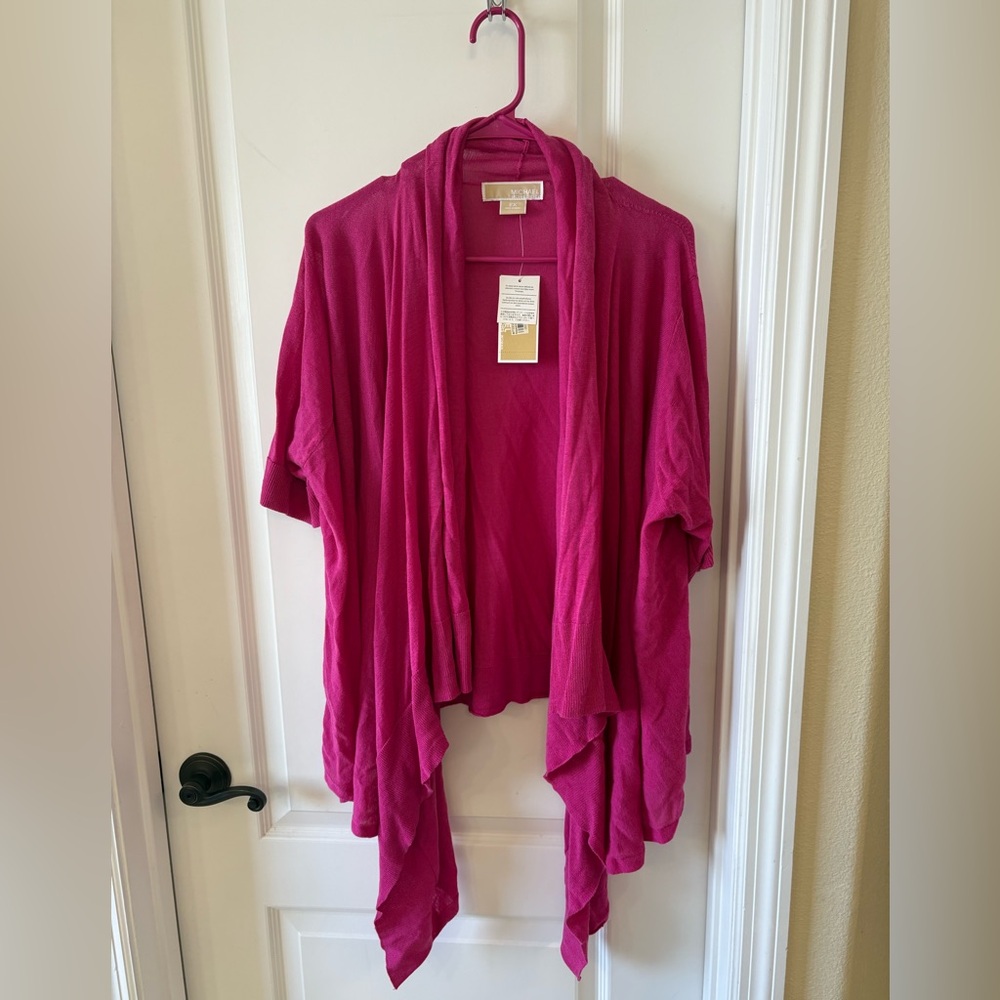 Michael Michael Kors 2X Pink Asymmetrical Hem Lightweight Draped Cardigan NWT
